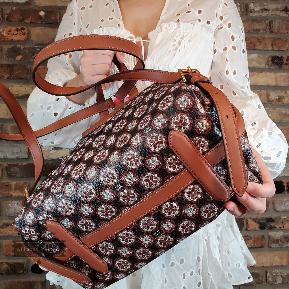 NWT AUTHENTIC Kate Spade Floral Monogram Coated Canvas Medium Backpack brown BAG - Picture 5 of 5